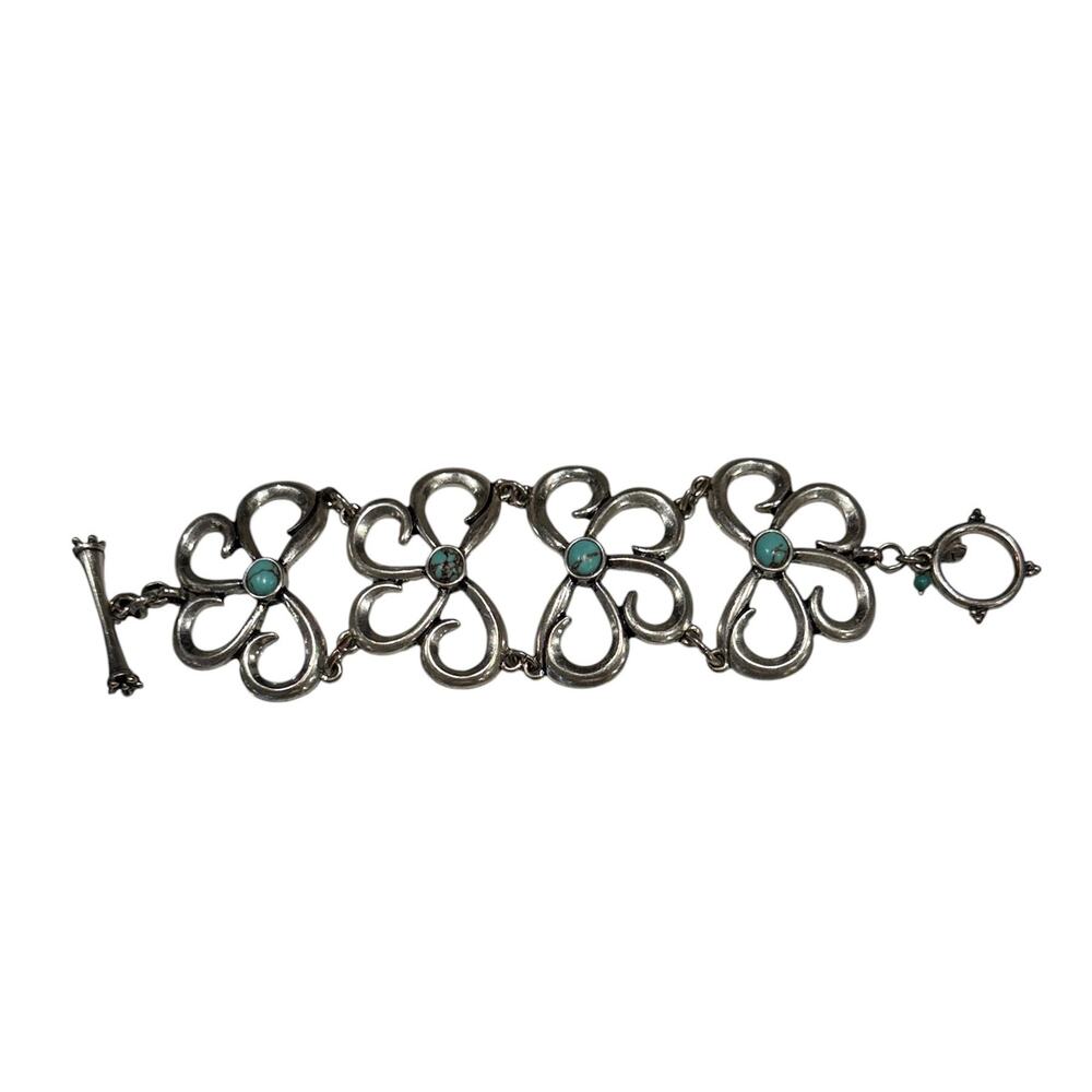 Lucky Brand Silver & Faux? Turquoise Stone Chunky WideToggle Bracelet - Picture 4 of 9